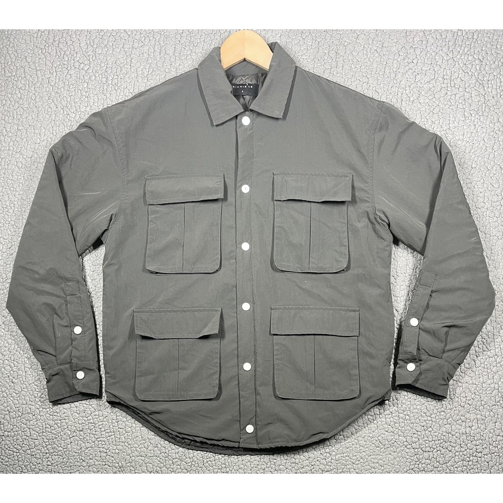 Richie Le Jacket Mens Small Charcoal Gray Quilted Lined Snap Front Shirt Jacket